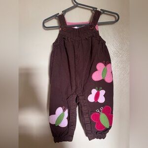 Baby Boden Brown Overalls with Butterfly Appliqué